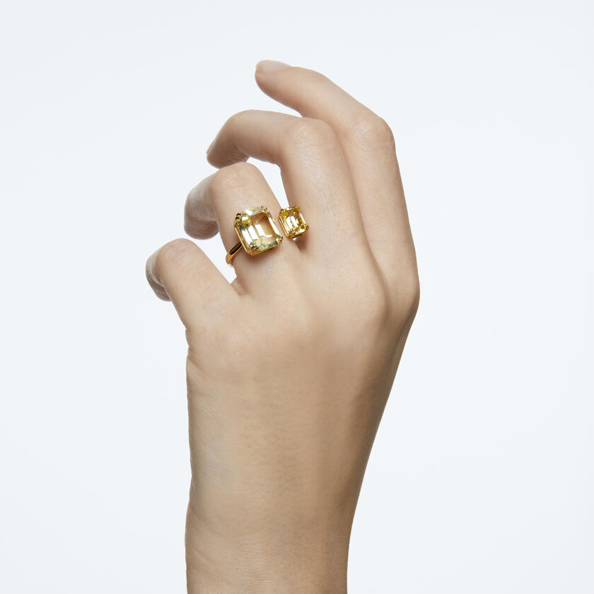 swarovski millenia cocktail ring  square cut crystals  yellow  gold tone plated